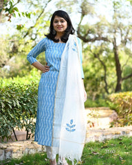 Beautiful Blue and White Chanderi Cotton Dupatta Set