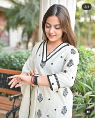 Pure Cotton Cream Color Dupatta Set