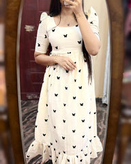 Stylish Comfy Black Butterfly Midi Dress