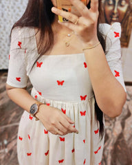 Stylish Comfy Red Butterfly Midi Dress