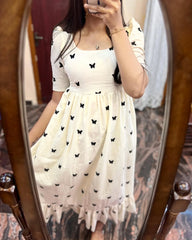 Stylish Comfy Black Butterfly Midi Dress