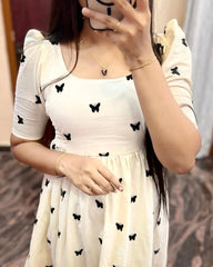 Stylish Comfy Black Butterfly Midi Dress