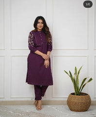 Premium Pure Rayon Wine Kurta Set