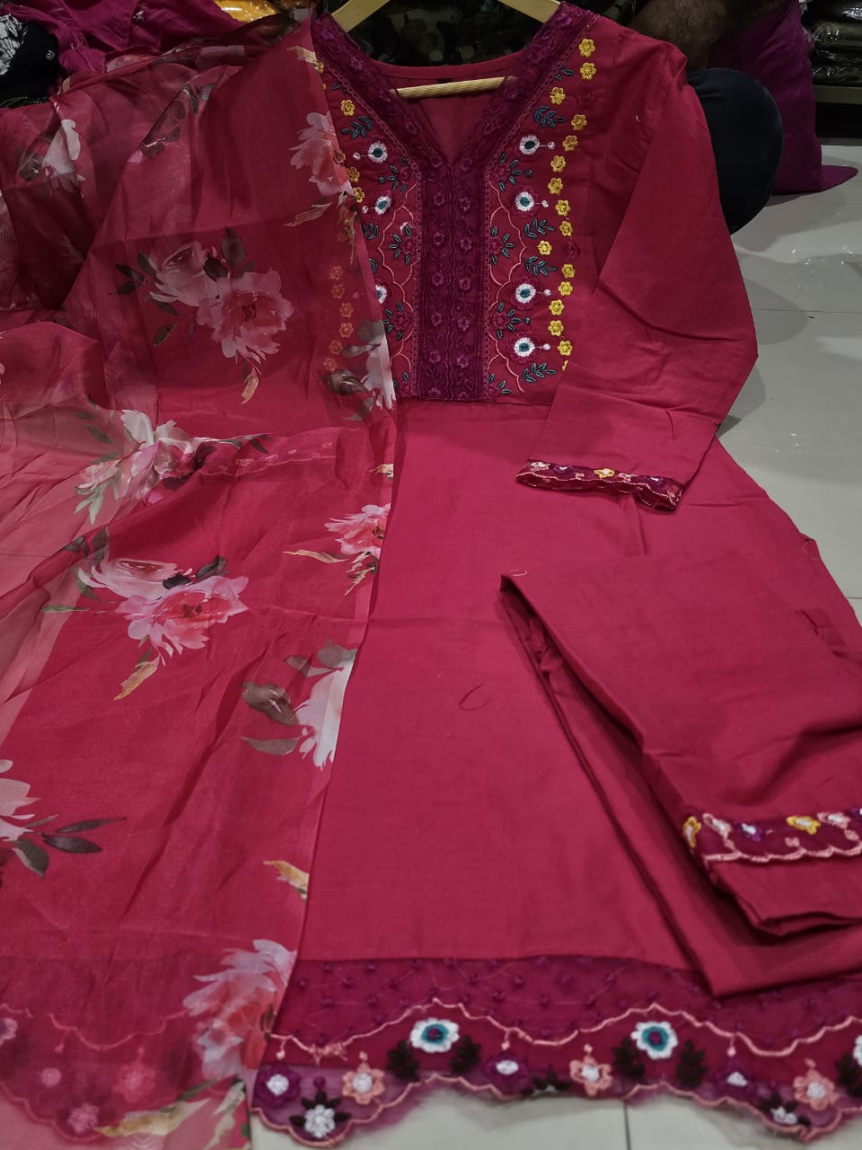 Dupatta Set | Rani Pink Color | Wearline | Organza Dupatta