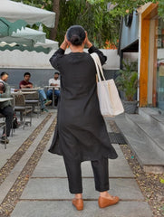 Pure Cotton Solid Black Kurta Pant Set