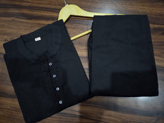 Pure Cotton Solid Black Kurta Pant Set