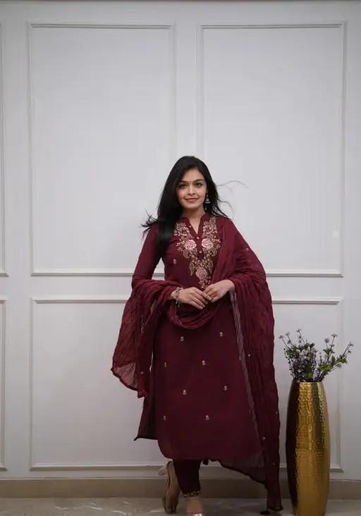 Wine Color | Cotton | Wearline Dupatta set