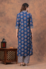 Blue Ajrakh Elegance Kurta Pant With Dupatta Set