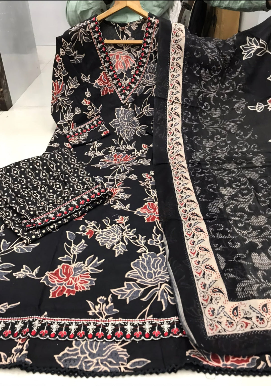 Black dupatta set , rayon dupatta set,wearline