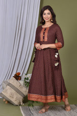 Maroon Rayon Gown With Hand Work and Mirror Work