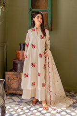 Ivory Cotton Suit Set with Rose Embroidery