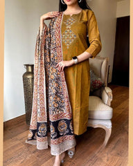 Premium Mustard Handcrafted Cotton Kurta Set