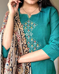 Premium Teal Handcrafted Cotton Kurta Set