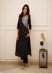 Elegant Black Embroidered Kurti Pant Set