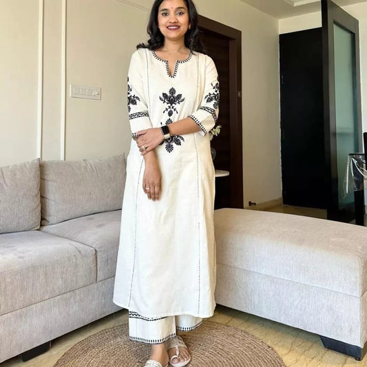 White Embroidered South  Cotton Co-Ord Set