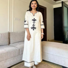 White Embroidered South  Cotton Co-Ord Set