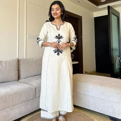 White Embroidered South  Cotton Co-Ord Set