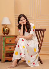 Women's White Kurta with Palazzo Floral Embroidered. V-Neck Set