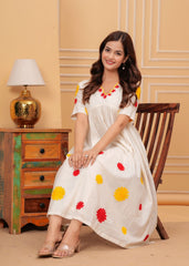 Women's White Kurta with Palazzo Floral Embroidered. V-Neck Set