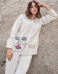 Women's Off White Embroidered Cotton Flex Co-Ord Set