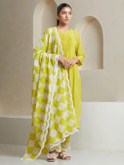 Women's Cotton Embroidered Straight Kurta with Pants and Duptta Set