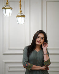 Women's Cotton a-Line Flared Straight Kurti with Pant