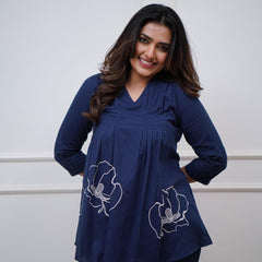 Dark Blue Embroidered Cotton Co-Ord Set