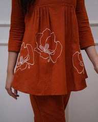 Rust Red Embroidered Cotton Co-Ord Set