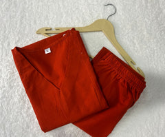 Rust Red Embroidered Cotton Co-Ord Set