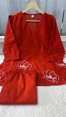 Rust Red Embroidered Cotton Co-Ord Set