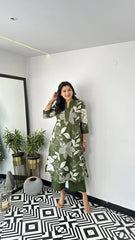 Green Women's Cotton Viscose A-line Printed Kurta with Pant For Women
