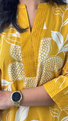 Yellow Women's Cotton Viscose A-line Printed Kurta with Pant For Women