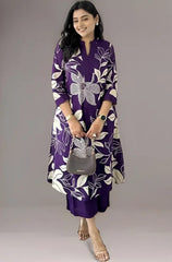 Purple Women's Cotton Viscose A-line Printed Kurta with Pant For Women