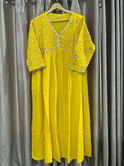 Mustard Yellow Sequence Embroidered Rayon Anarkali Gown