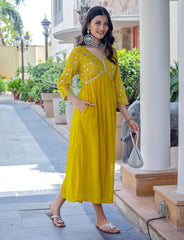 Mustard Yellow Sequence Embroidered Rayon Anarkali Gown