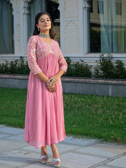 Pink Sequence Embroidered Rayon Anarkali Gown