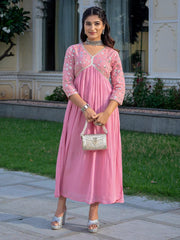 Pink Sequence Embroidered Rayon Anarkali Gown
