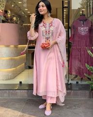 pink chanderi dupatta set, Embroidery dupatta set, wearline
