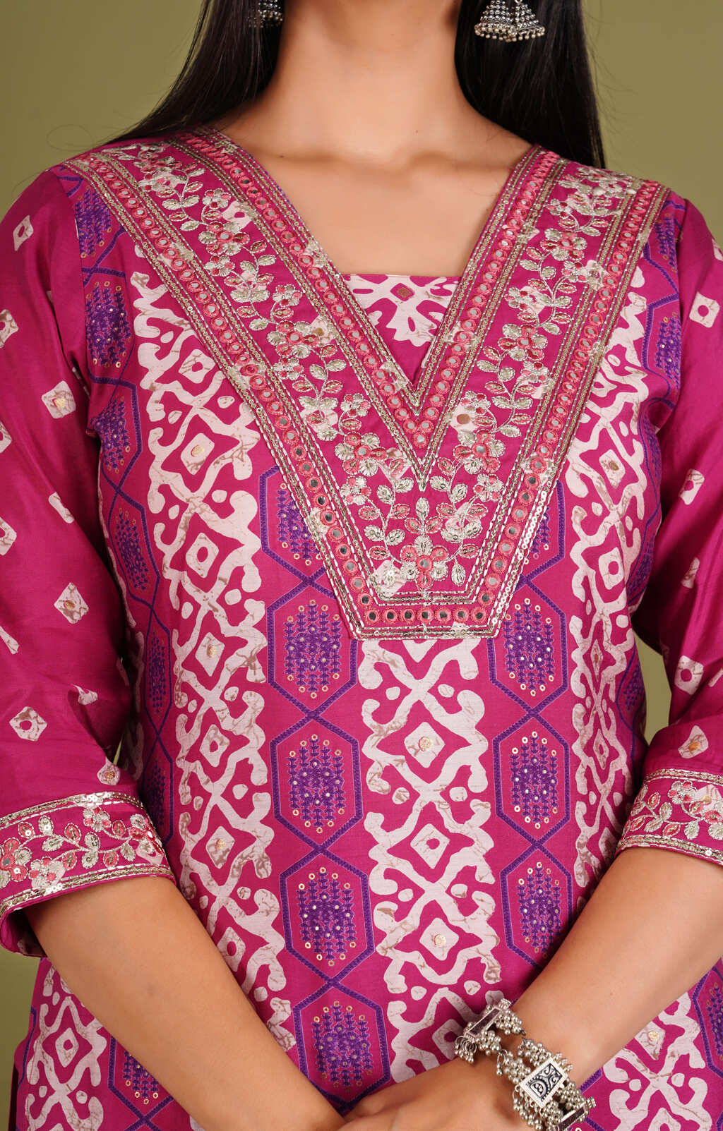 pink dupatta set, silk straight dupatta set, wearline