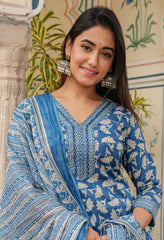 blue dupatta set, cotton dupatta set, wearine