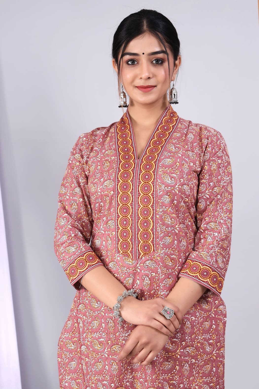 Women Peach Cotton Straight Kurta