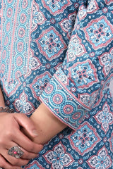 Women Blue and Pink Cotton Straight Kurta