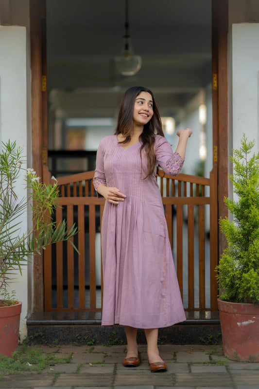 Embroidered Pink Cotton Dress