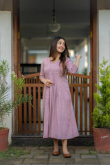 Embroidered Pink Cotton Dress