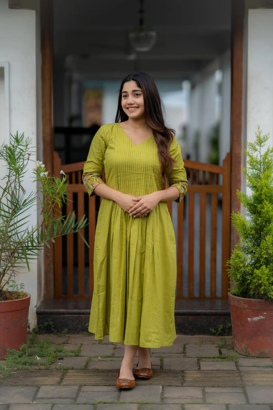 Embroidered Green Cotton Dress