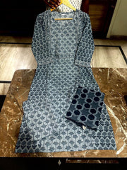 Gray Ajrakh Cotton Kurta Pant and Dupatta Set