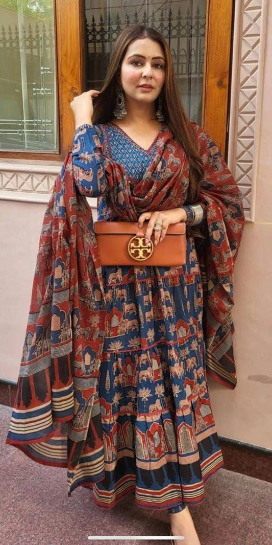 Printed Rayon Procaine Print Kurta Pant Set With Dupatta