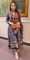 Printed Rayon Procaine Print Kurta Pant Set With Dupatta