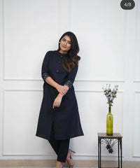 Black Embroidery Rayon Kurta and Pant Set