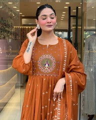 Gulnaar Mor: Orange Anarkali Set with Peacock Embroidery & Gota Detailing